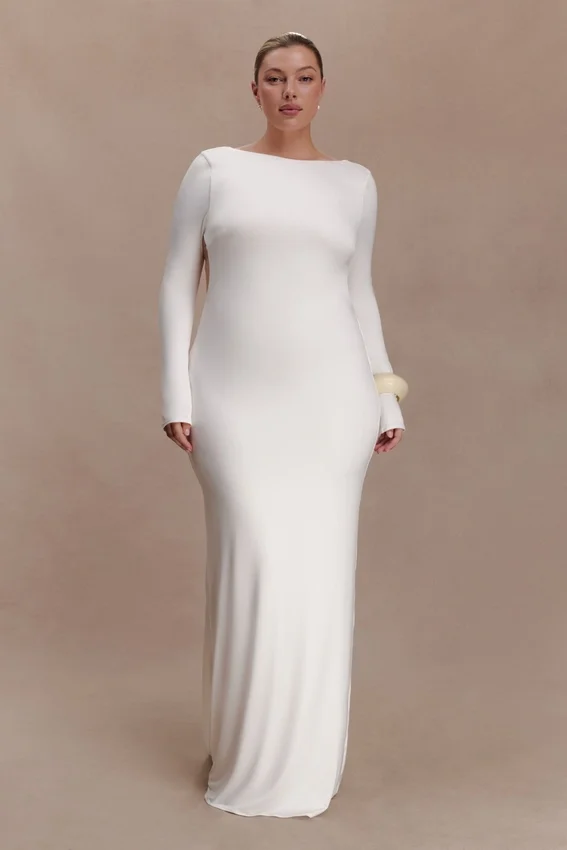 Marlene Slinky Low Back Maxi Dress – White Marlene Slinky Low Back Maxi Dress – White
