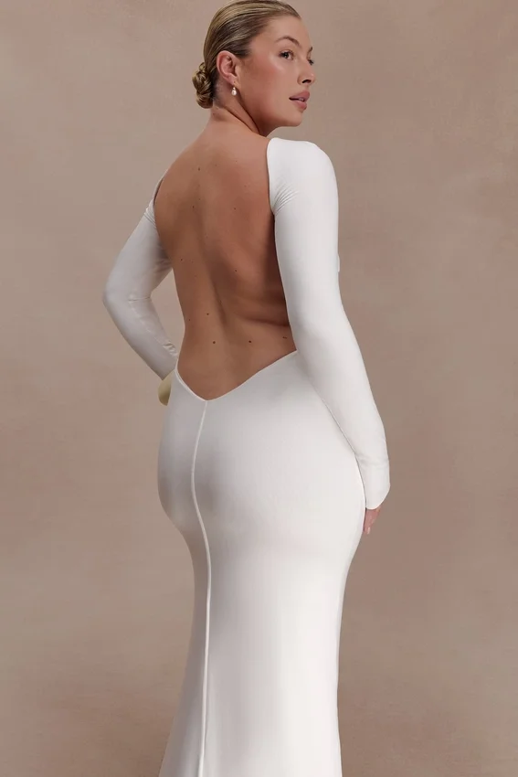 Marlene Slinky Low Back Maxi Dress – White Marlene Slinky Low Back Maxi Dress – White