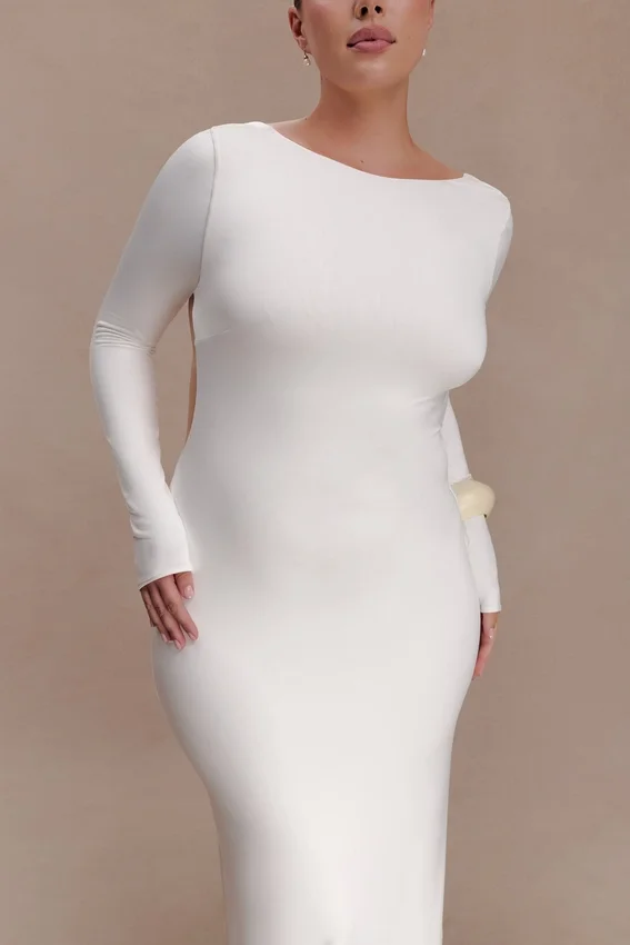 Marlene Slinky Low Back Maxi Dress – White Marlene Slinky Low Back Maxi Dress – White