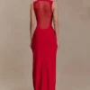 Marlon Crepe And Mesh Maxi Dress – Cherry Red