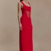 Marlon Crepe And Mesh Maxi Dress – Cherry Red