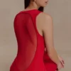 Marlon Crepe And Mesh Maxi Dress – Cherry Red