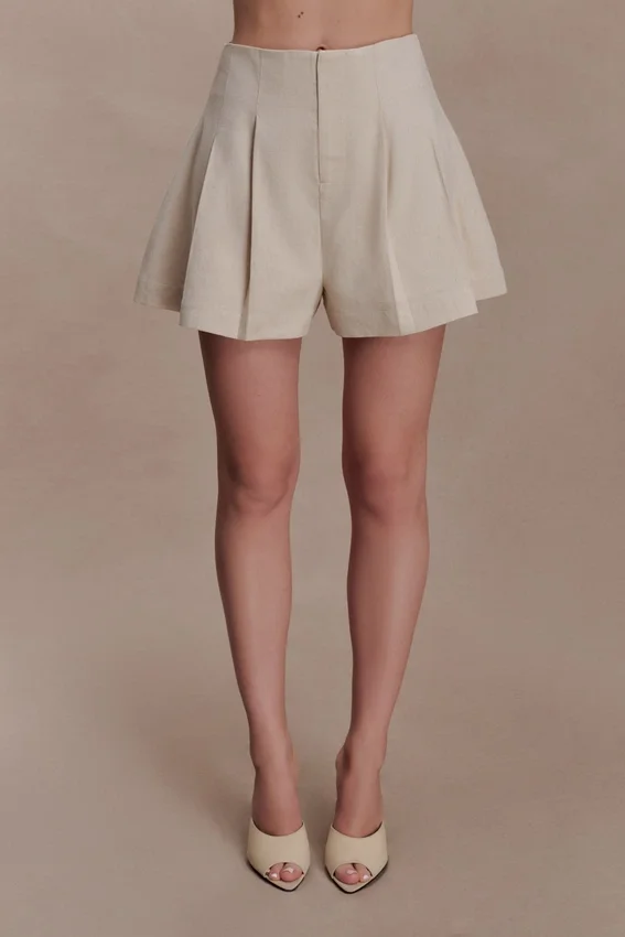 Martine Pleated Linen Short – Natural Martine Pleated Linen Short – Natural