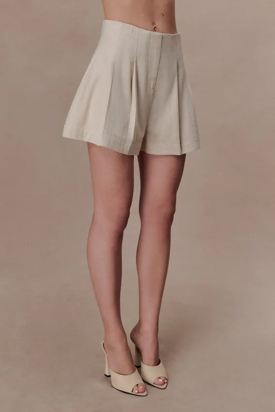 Martine Pleated Linen Short – Natural Martine Pleated Linen Short – Natural