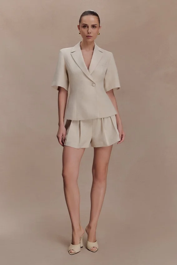 Martine Pleated Linen Short – Natural Martine Pleated Linen Short – Natural