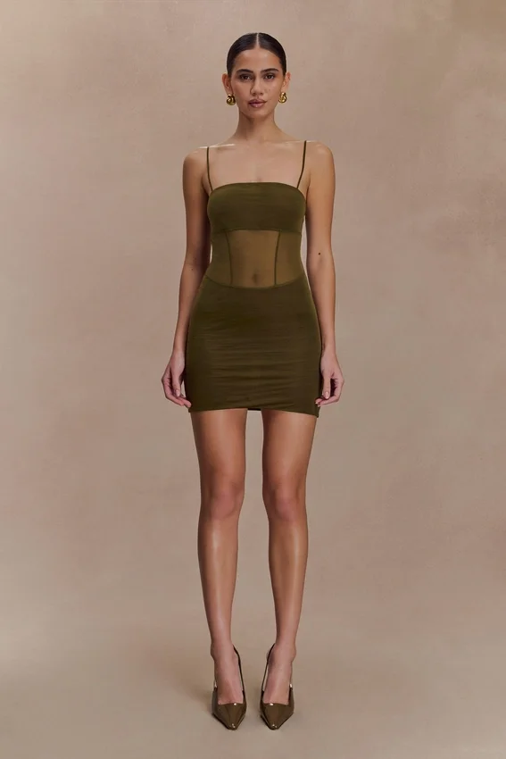 Maryk Mesh Mini Dress – Khaki Maryk Mesh Mini Dress – Khaki