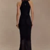 Matilda Ruched Mesh Maxi Skirt – Black