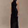 Matilda Ruched Mesh Maxi Skirt – Black
