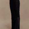 Matilda Ruched Mesh Maxi Skirt – Black
