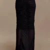 Matilda Ruched Mesh Maxi Skirt – Black