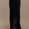 Matilda Ruched Mesh Maxi Skirt – Black