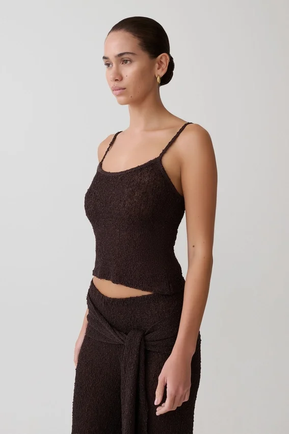 Mattais Boucle Knit Top – Dark Chocolate Mattais Boucle Knit Top – Dark Chocolate