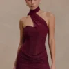 Mattea Diamante Mini Dress With Scarf – Plum