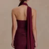 Mattea Diamante Mini Dress With Scarf – Plum