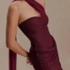 Mattea Diamante Mini Dress With Scarf – Plum