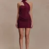 Mattea Diamante Mini Dress With Scarf – Plum