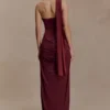 Mattea Slinky And Mesh Maxi Dress With Scarf – Burgundy