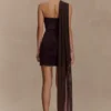 Mattea Slinky And Mesh Mini Dress With Scarf – Dark Chocolate