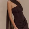 Mattea Slinky And Mesh Mini Dress With Scarf – Dark Chocolate