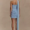 Mattea Slinky And Mesh Mini Dress With Scarf – Powder Blue