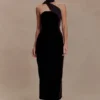 Mattea Velvet Midi Dress With Scarf – Chocolate