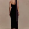 Mattea Velvet Midi Dress With Scarf – Chocolate