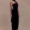 Mattea Velvet Midi Dress With Scarf – Chocolate