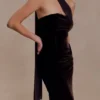 Mattea Velvet Midi Dress With Scarf – Chocolate
