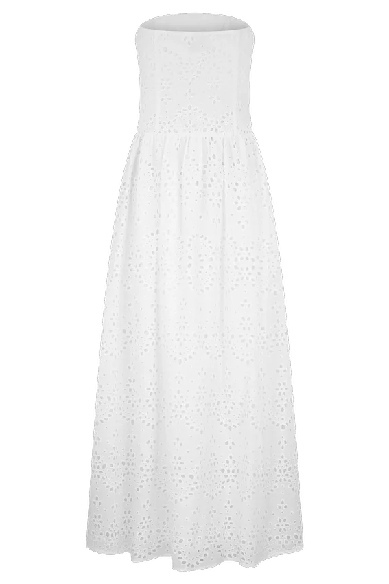 Maureen Broderie Strapless Maxi Dress – White Maureen Broderie Strapless Maxi Dress – White