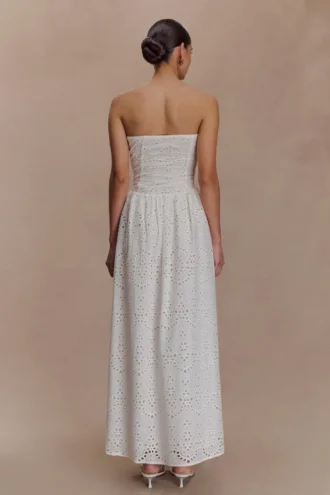 Maureen Broderie Strapless Maxi Dress – White