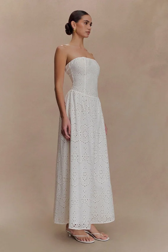 Maureen Broderie Strapless Maxi Dress – White Maureen Broderie Strapless Maxi Dress – White