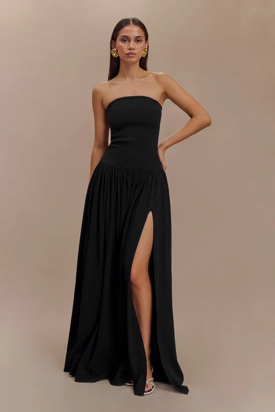 Maureen Cotton Shirring Maxi Dress – Black Maureen Cotton Shirring Maxi Dress – Black