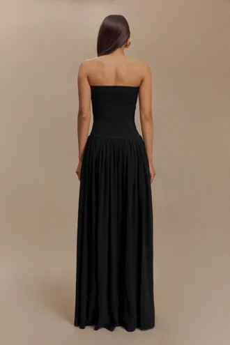 Maureen Cotton Shirring Maxi Dress – Black
