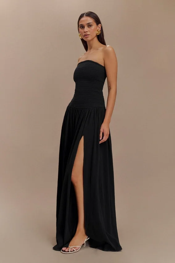 Maureen Cotton Shirring Maxi Dress – Black Maureen Cotton Shirring Maxi Dress – Black