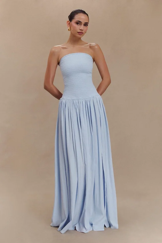 Maureen Cotton Shirring Maxi Dress – Powder Blue Maureen Cotton Shirring Maxi Dress – Powder Blue
