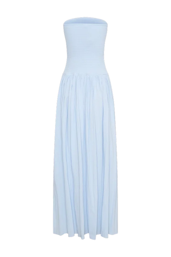 Maureen Cotton Shirring Maxi Dress – Powder Blue Maureen Cotton Shirring Maxi Dress – Powder Blue