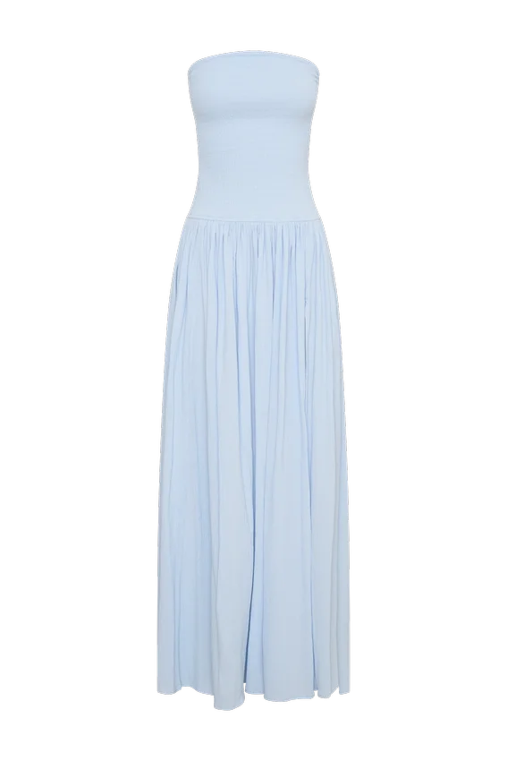 Maureen Cotton Shirring Maxi Dress – Powder Blue Maureen Cotton Shirring Maxi Dress – Powder Blue