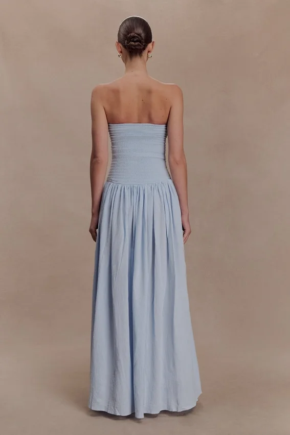 Maureen Cotton Shirring Maxi Dress – Powder Blue Maureen Cotton Shirring Maxi Dress – Powder Blue