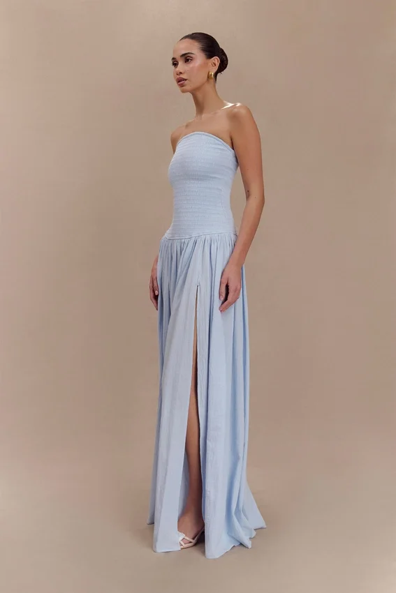 Maureen Cotton Shirring Maxi Dress – Powder Blue Maureen Cotton Shirring Maxi Dress – Powder Blue