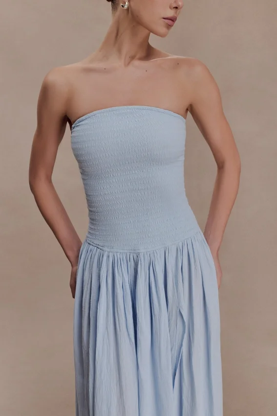 Maureen Cotton Shirring Maxi Dress – Powder Blue Maureen Cotton Shirring Maxi Dress – Powder Blue