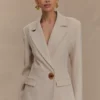 Max Cinched Waist Blazer – Ivory Stone