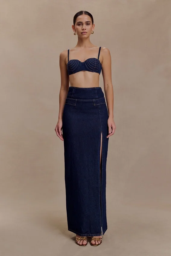 Maylena High Rise Denim Maxi Skirt – Indigo Blue Maylena High Rise Denim Maxi Skirt – Indigo Blue