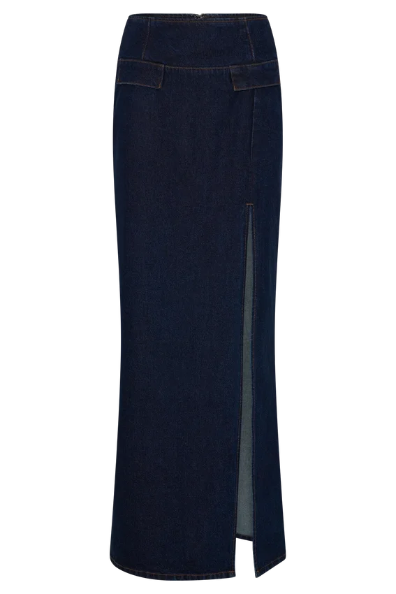 Maylena High Rise Denim Maxi Skirt – Indigo Blue Maylena High Rise Denim Maxi Skirt – Indigo Blue