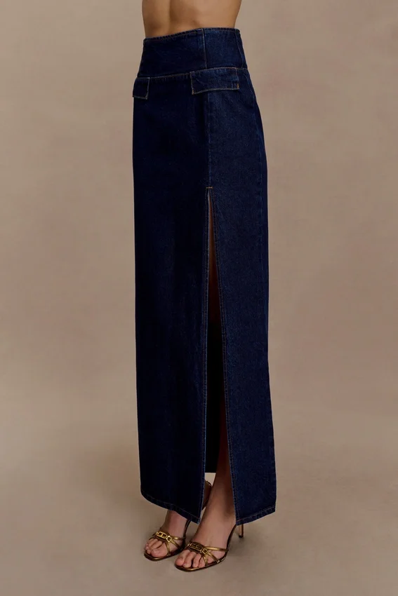 Maylena High Rise Denim Maxi Skirt – Indigo Blue Maylena High Rise Denim Maxi Skirt – Indigo Blue