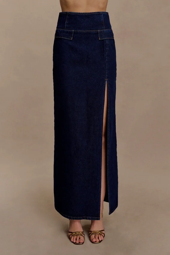 Maylena High Rise Denim Maxi Skirt – Indigo Blue Maylena High Rise Denim Maxi Skirt – Indigo Blue
