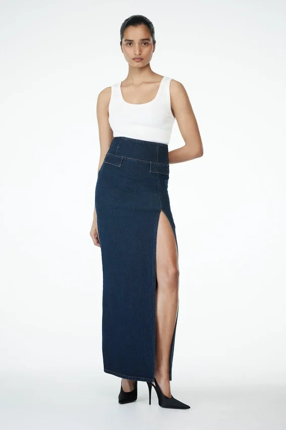Maylena High Rise Denim Maxi Skirt – Indigo Blue Maylena High Rise Denim Maxi Skirt – Indigo Blue