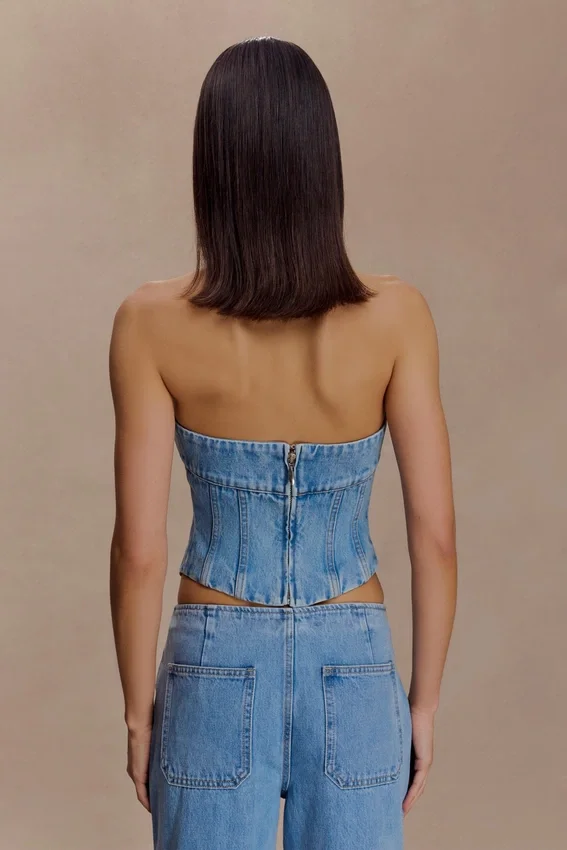 Meadow Denim Corset Halter Top – Classic Blue Meadow Denim Corset Halter Top – Classic Blue