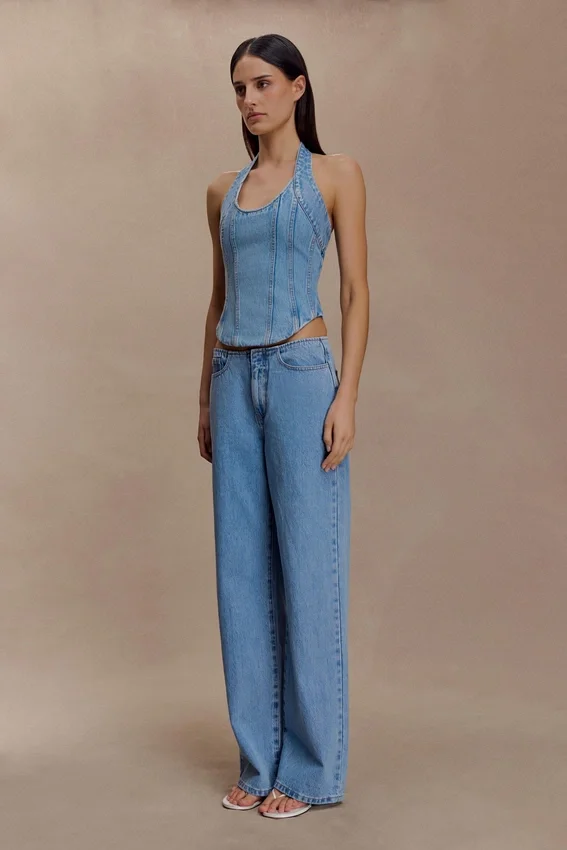 Meadow Denim Corset Halter Top – Classic Blue Meadow Denim Corset Halter Top – Classic Blue