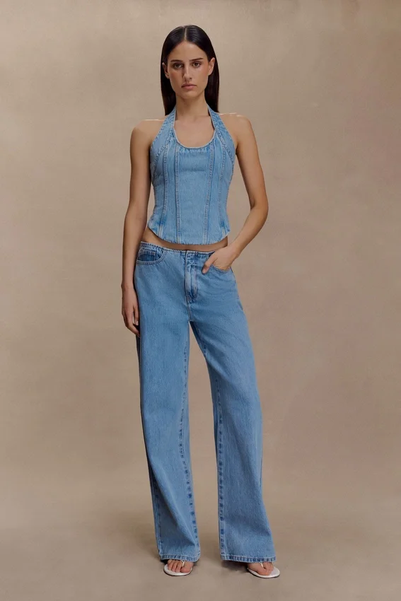 Meadow Denim Corset Halter Top – Classic Blue Meadow Denim Corset Halter Top – Classic Blue