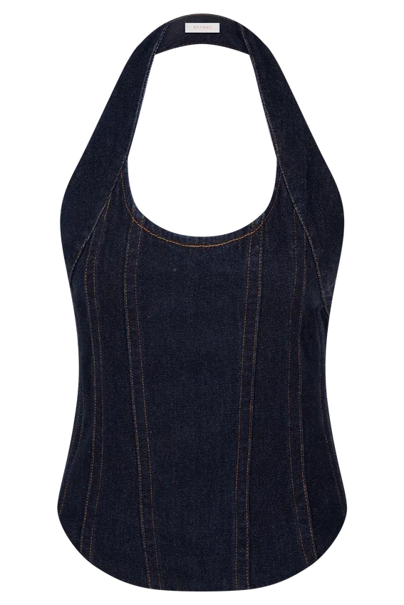Meadow Denim Corset Halter Top – Indigo Blue Meadow Denim Corset Halter Top – Indigo Blue